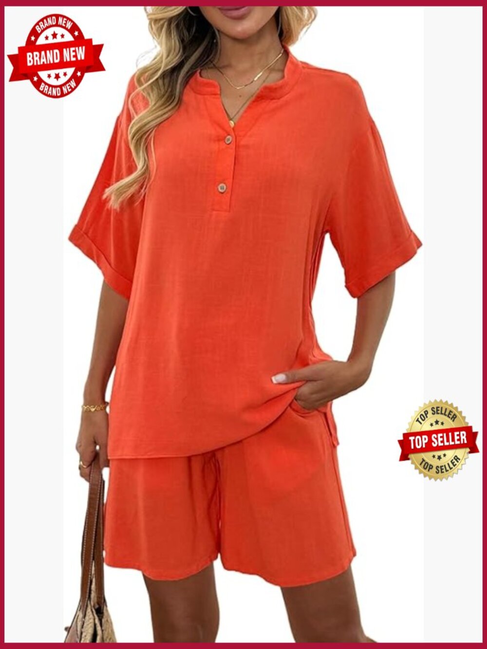 Women's 2 Piece Linen Blend Short Set Casual Lounge Shorts Tracksuit